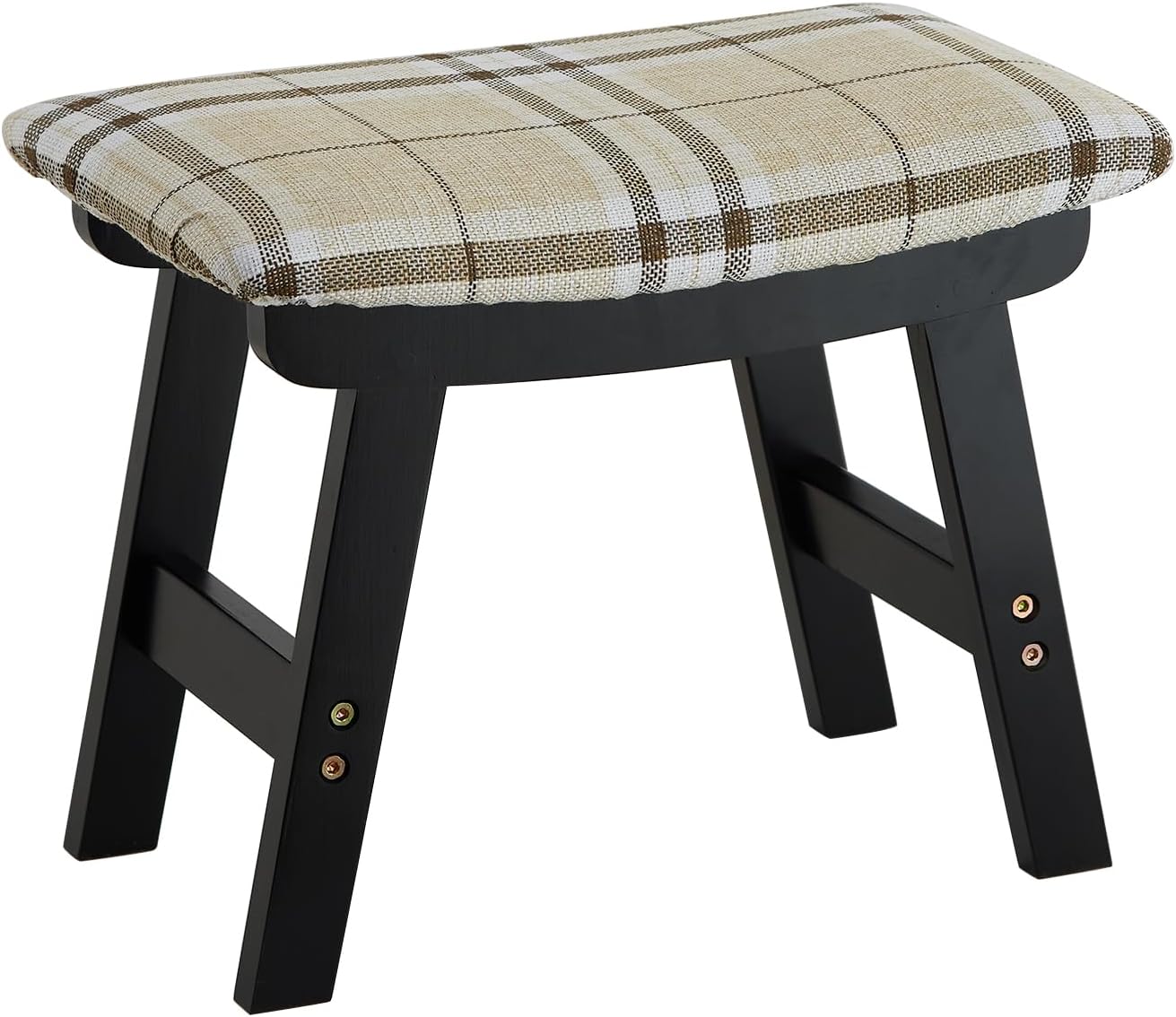 Foot Stool Ottoman Foot Rest Under Desk,Small Stool for Living Room, Bedroom and Kitchen (Brown Legs - Beige Stool Surface)