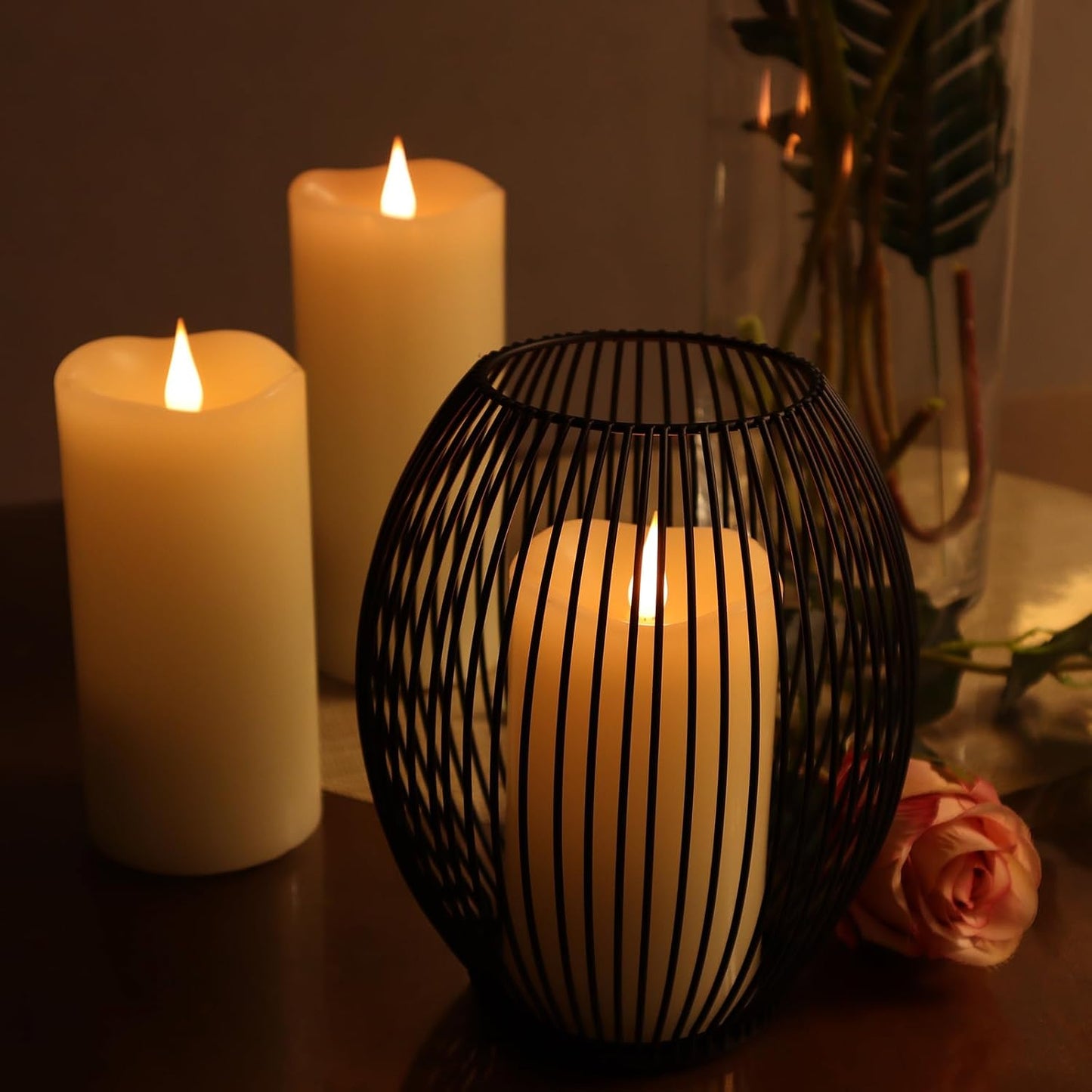 TECHLONG Flickering Flameless Candles with 3D Moving Flame, Last 1000+ Hours Battery Operated Candles with Timer, Ivory Real Wax Pillar Electric LED Candle for Wedding Christmas Party/3" x 5"