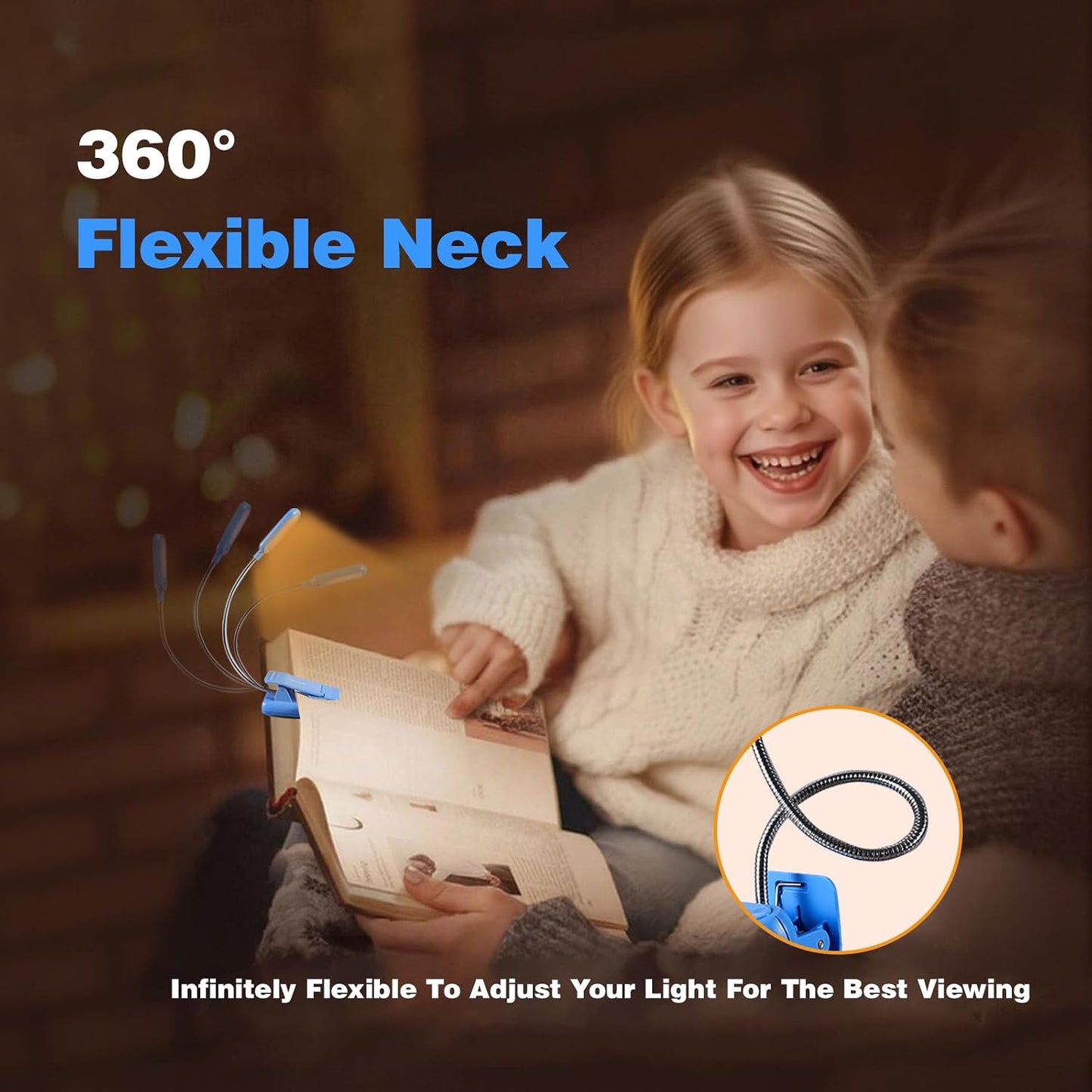VAVOFO Clip On Book Light for Bed Kids, 7 LED Reading Light with 9-Level Warm Cool White Daylight, Eye Care Lamp with Power Indicator for Bookworms (Blue)