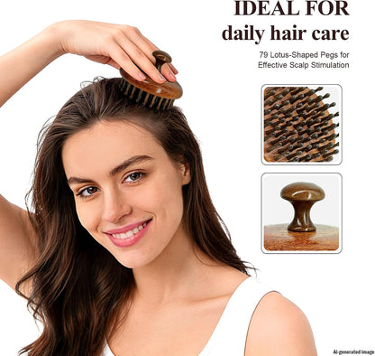 Wooden Scalp Massager for Hair Growth Support, Bamboo Scalp Massager Brush for Head Relaxation, Scalp Stimulation & Hair Oil Distribution, Natural Wooden Massager for Face and Body Care