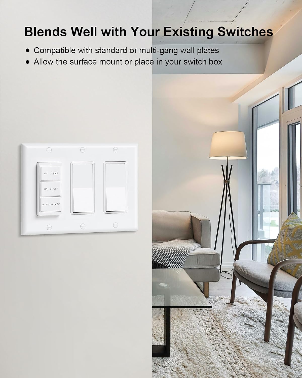 Remote Control Outlet with Decorator Rocker Magnetic Wall Switch