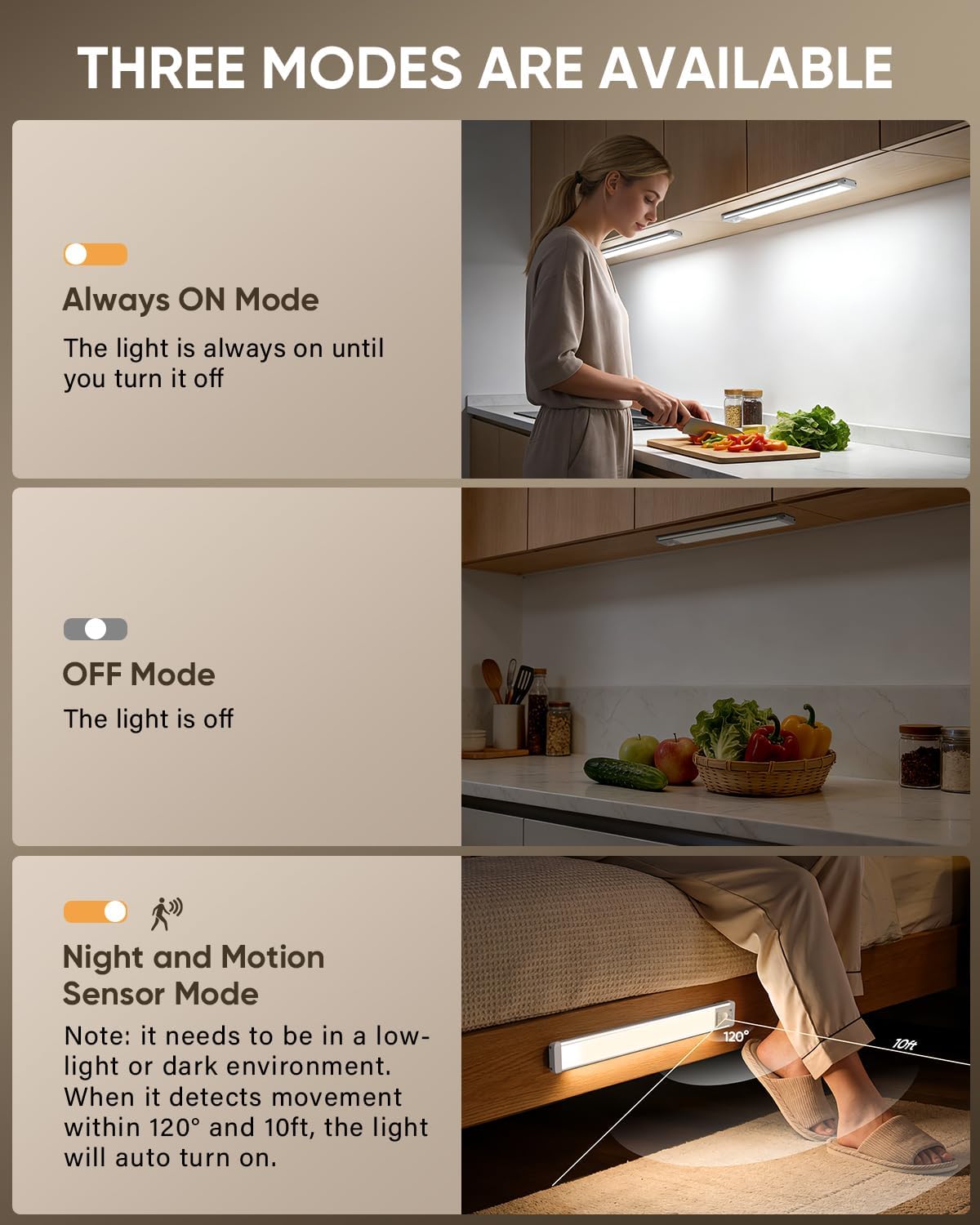 MCGOR 10inch Under Cabinet Lighting, Wireless Motion Sensor Light