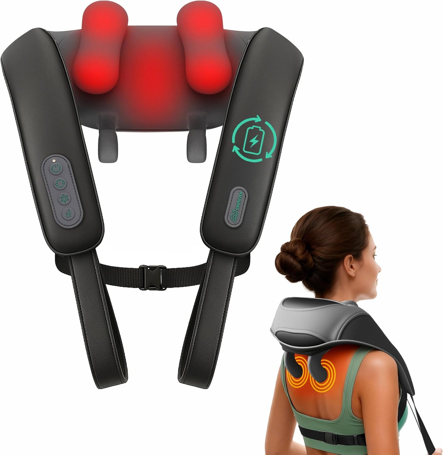 Snailax Cordless Neck Massager with Heat for Pain Relief Deep Tissue, 4D Kneading,Rechargeable Shiatsu Back Neck Massager for Neck, Shoulders Back，Gift for Father