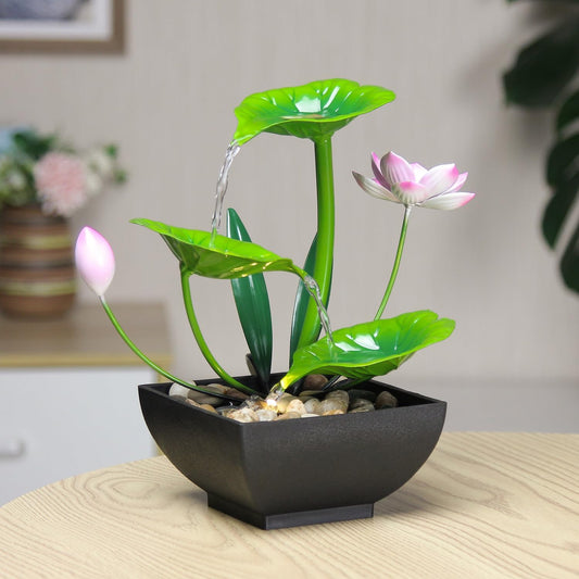 Water Fountain Indoor Waterfall Fountain 3-Tier Tabletop Fountain Lotus Desk Relaxation Home Decor Including Lots of Rocks and Soothing Sound Machine (Green 1)