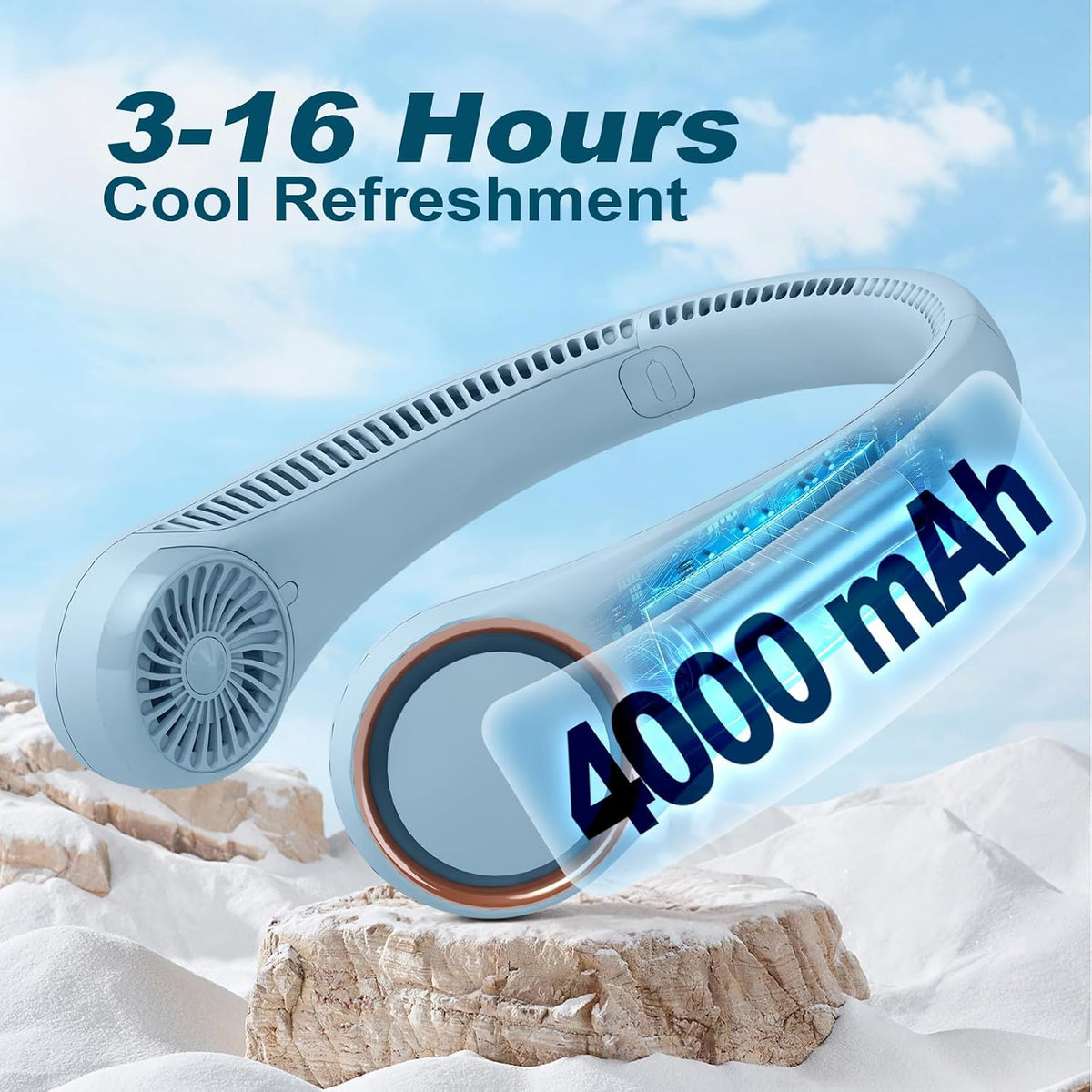CIVPOWER Neck Fan: Portable Personal Neck Cooling Rechargeable Bladeless Fan - Hands Free 3 Speed 4000 mAh Battery USB Operated Wearable Headphone Design - Gift for Men Women Outdoor (White)