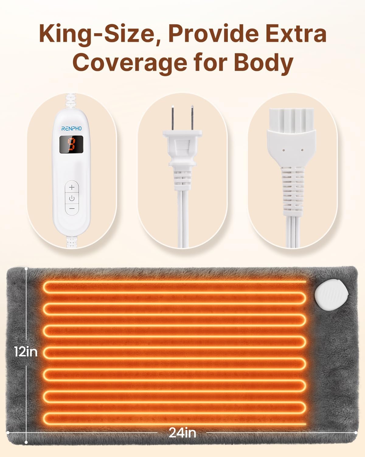 RENPHO Electric Heating Pad for Back with 10 Heat Levels