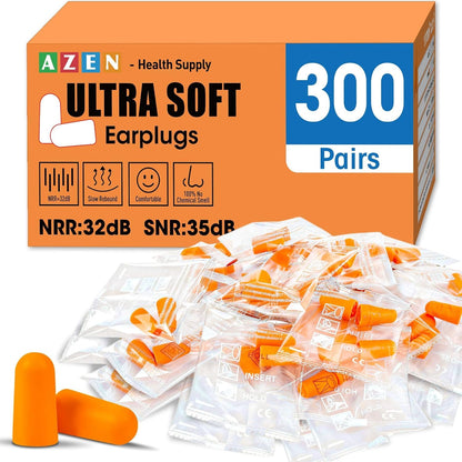 AZEN 100 Pairs Ear Plugs Bulk, NRR 32dB Soft Foam Ear Plugs for Sleeping Noise Cancelling, Earplugs for Concerts Shooting Swimming Noise Reduction (Lake Blue)