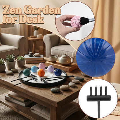 Wowagoga Desk Zen Garden Kit with 6 Textured Sensory Balls, Sand & Tools, Mini Meditation Set for Stress Relief and Desktop Decor