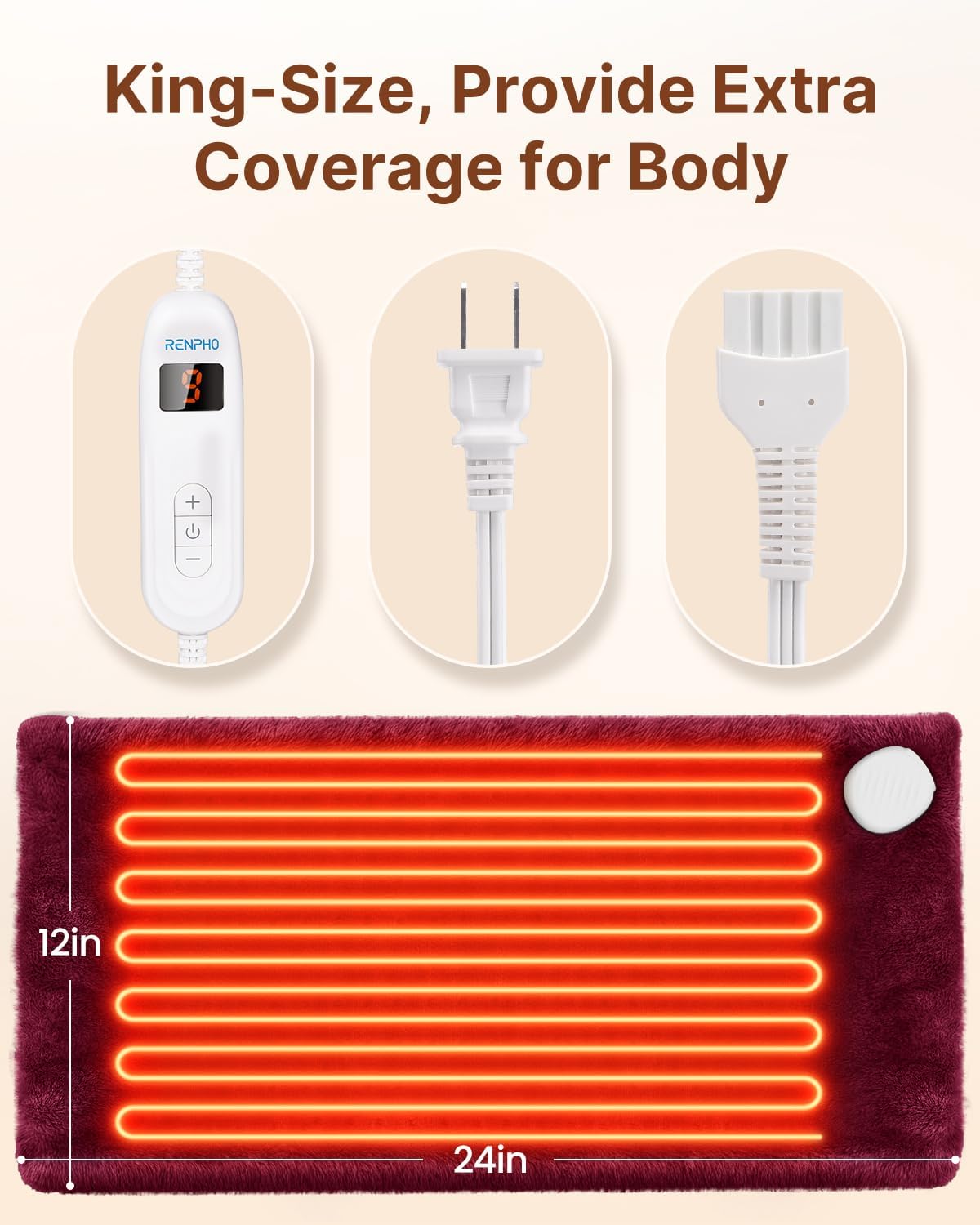 RENPHO Electric Heating Pad for Back with 10 Heat Levels