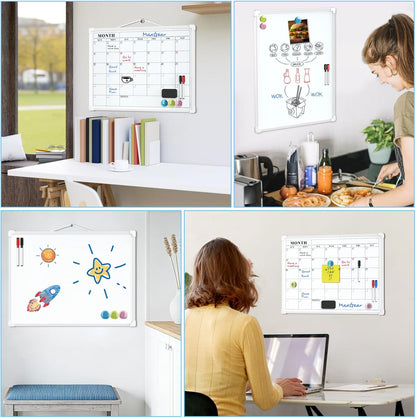 MaxGear Monthly Calendar Dry Erase Board for Wall, 16"x12", White Frame | Double-Sided, Hanging Small White Board, Portable Whiteboard for Planning, Drawing, Memo, to Do List, Home, Kitchen, Office