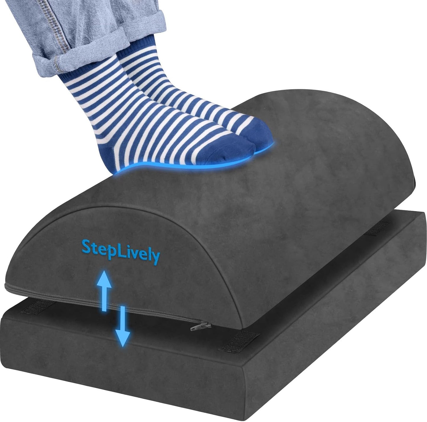 StepLively Foot Rest for Under Desk at Work, Comfortable Foot Stool with 2 Adjustable Heights, Footrest with Washable Cover, for Back & Hip Pain Relief, Suitable for Office, Home and Car (Black)