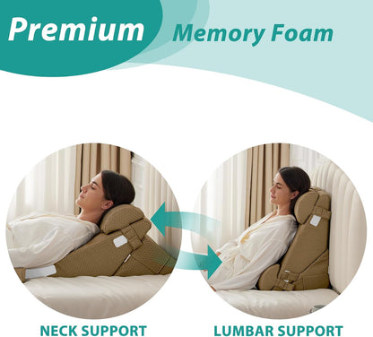 Bedluxe Wedge Pillow Headboard, 3PCS Orthopedic Bed Wedge Pillows Set for After Surgery, Adjustable Pillow Wedge for Acid Reflux&Back Pain Relief, Sleeping, Back Pillow for Bed Sitting Up, White/Grey