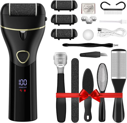Electric Foot Callus Remover Rechargeable - 12 in 1 Pedicure Kit with 3 Rollers, Portable Foot File Scrubber for Dead Skin Removal, Waterproof & Painless, Home Foot Care Tool (5680-pink)