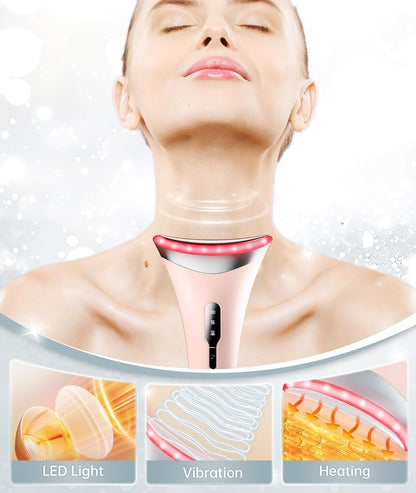 Dopsikn 7 Color Galvanic Machines - Red Light Therapy for Face and Neck, Face Massager Tool for Wrinkles, Double Chin, Vibrating Facial Massager with Thermals, Pink