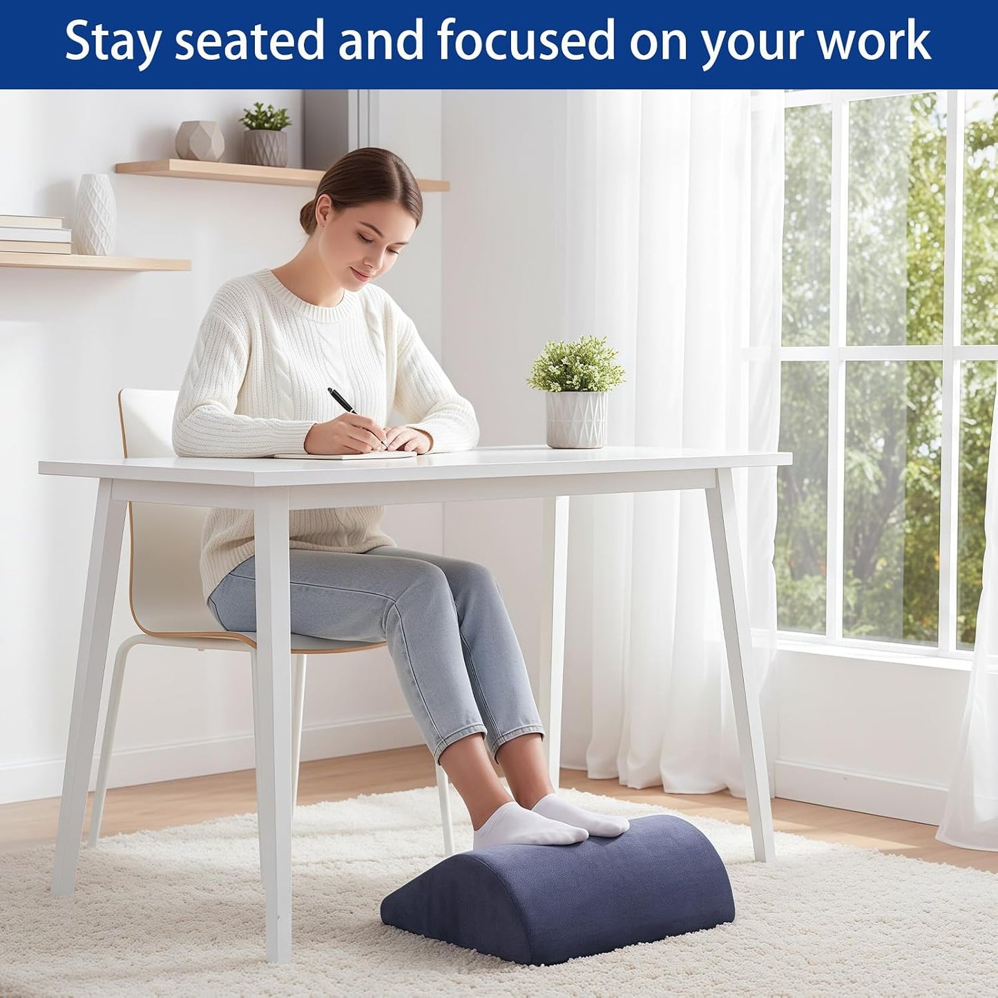Foot Rest for Under Desk at Work, Ergonomic Under Desk Footrest with Washable Cover for Office, Home & Gaming Leg Elevation Pillow Black
