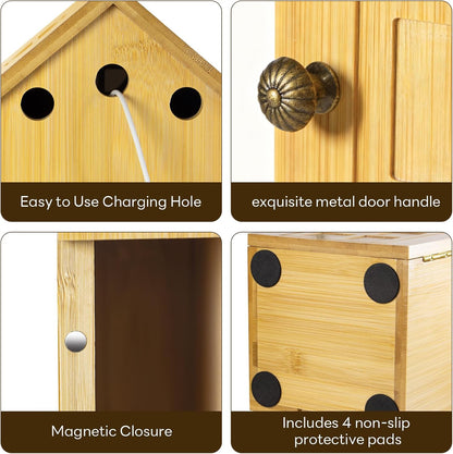 Cell Phone Box for Family Time — Premium Bamboo Phone Storage Box with Charging Ports, Holds Up to 6 Phones Self-Discipline Phone Holder Helps Children and Adults Regain Focus Decorative