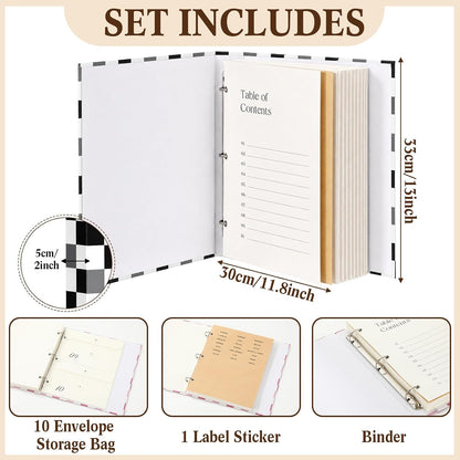 Important Document Organizer Folder Binder Checkered, Green