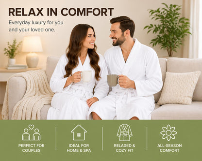 BIOLINEN 100% Cotton Terry Shawl Collar Bathrobe with Slippers