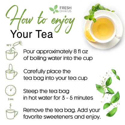 FreshDrinkUS, Premium 120 Lemon Balm Tea Bags, 100% Natural & Pure, Herbal Tea, No Sugar, No Caffeine, No Gluten, Vegan.