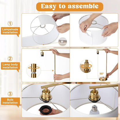 Innqoo Bedside Table Lamps for Bedroom Set of 2-Dimmable Nightstand Lamps with USB Port and Outlet,Modern Gold Lamps with Linen Shade,Tall Desk Lamps for Home Office Bedroom Living Room End Table