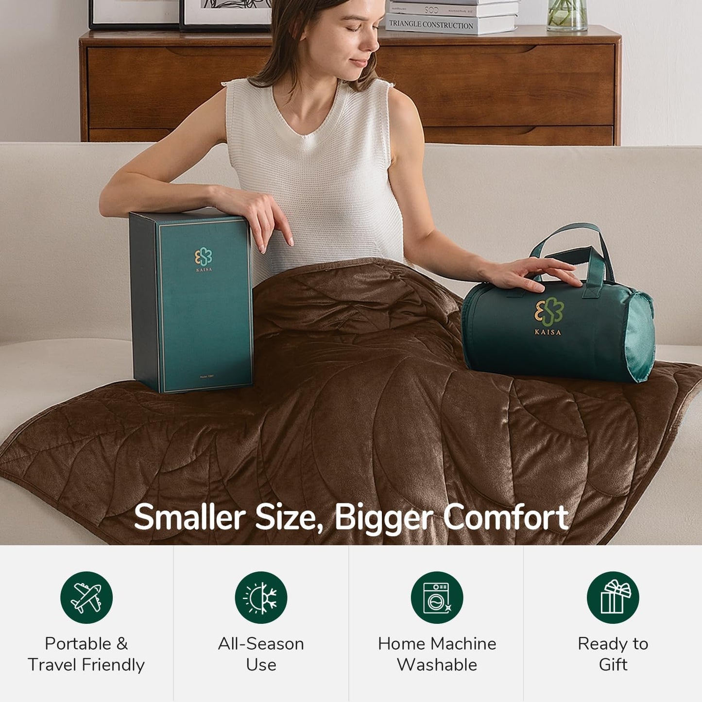 Kaisa Weighted Lap Blanket 7 lbs 41" x 53", Cozy Luxury Crystal Velvet Small Weighted Blanket for Adults, Portable Travel Weighted Blanket for Relaxation, All-Season Blanket, Machine Washable, Green