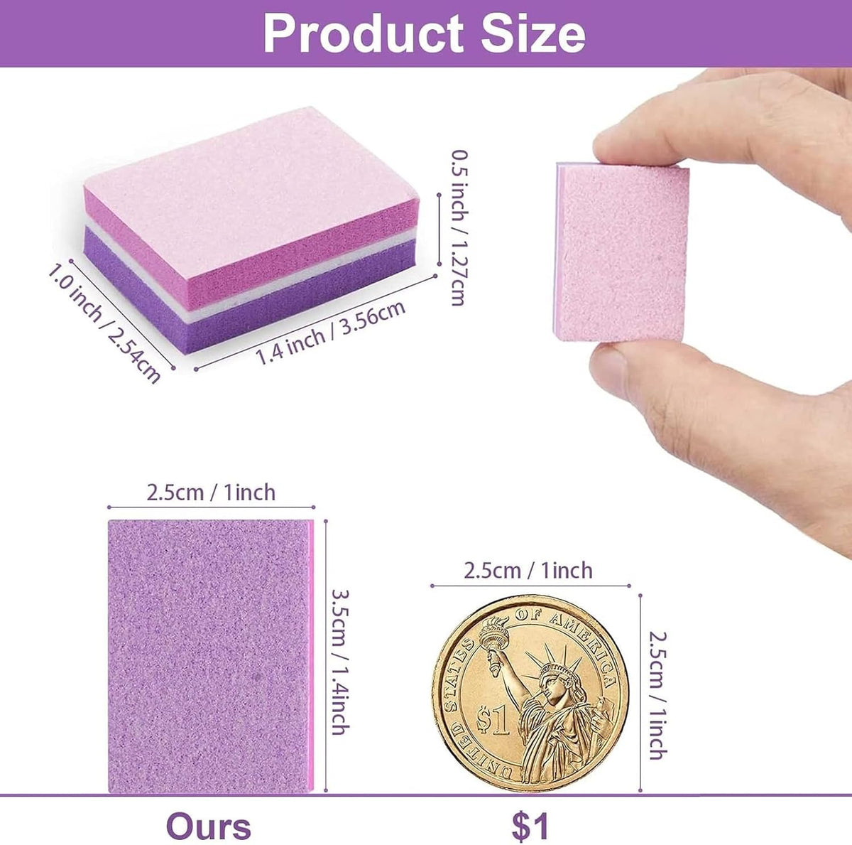 CGBE Nail Buffer (50 Pack), Buffer Block Nail File 100/180 Grit, Mini Nail Buffers Block Sponge Double Sided Nail File for Acrylic Nails Manicure Tools (Pink-Purple)