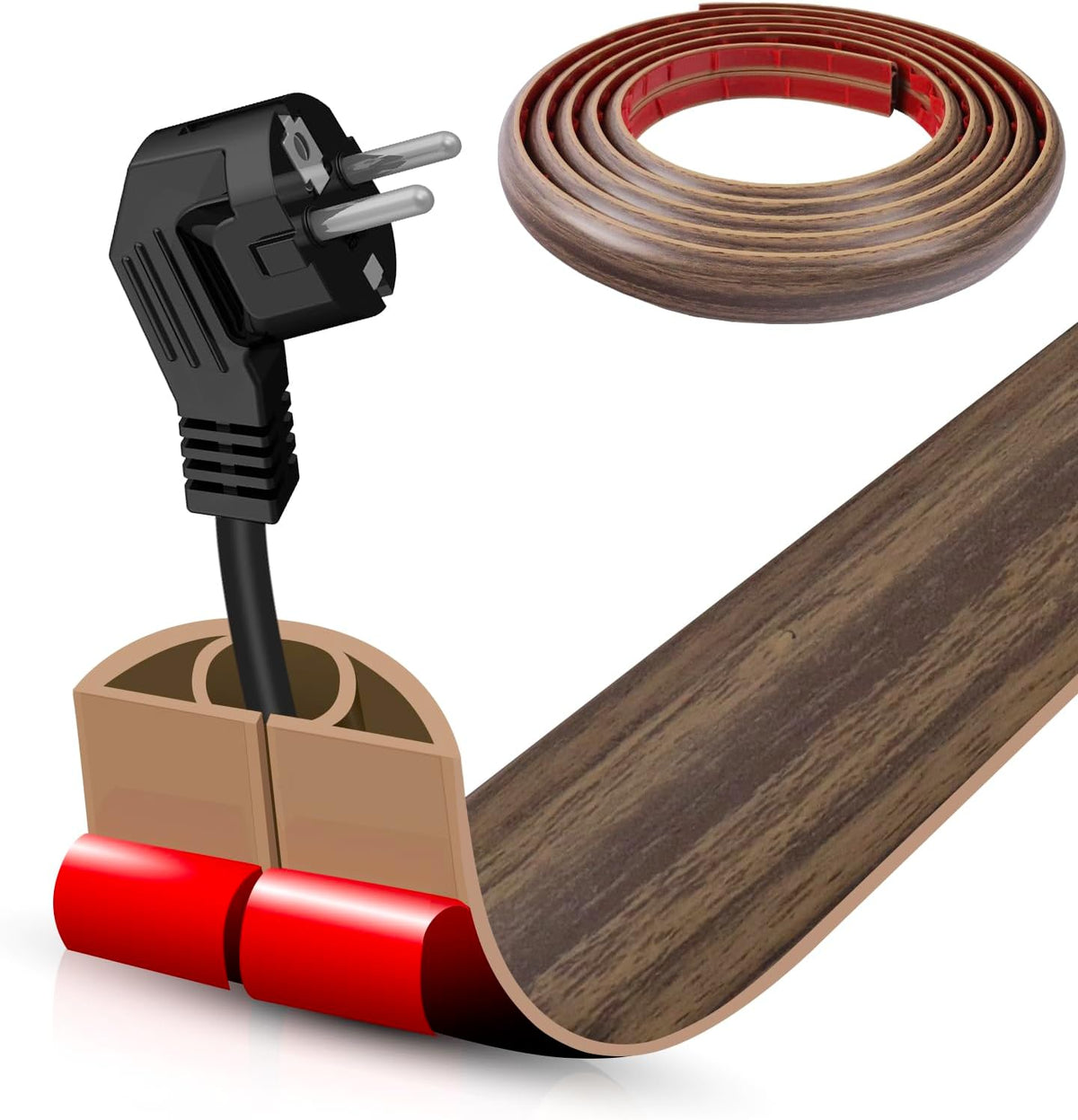 Floor Cord Cover Self Adhesive Cord Hider,10FT Cable Management, Extension Strip Protector for Wires, Prevent Cable Trips for Offices, Gyms, Exhibitions Cavity 0.39"(W) x 0.27"(H) BrownWood