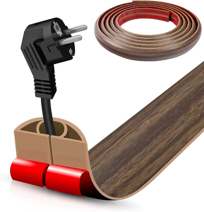 Floor Cord Cover Self Adhesive Cord Hider,10FT Cable Management, Extension Strip Protector for Wires, Prevent Cable Trips for Offices, Gyms, Exhibitions Cavity 0.39"(W) x 0.27"(H) BrownWood