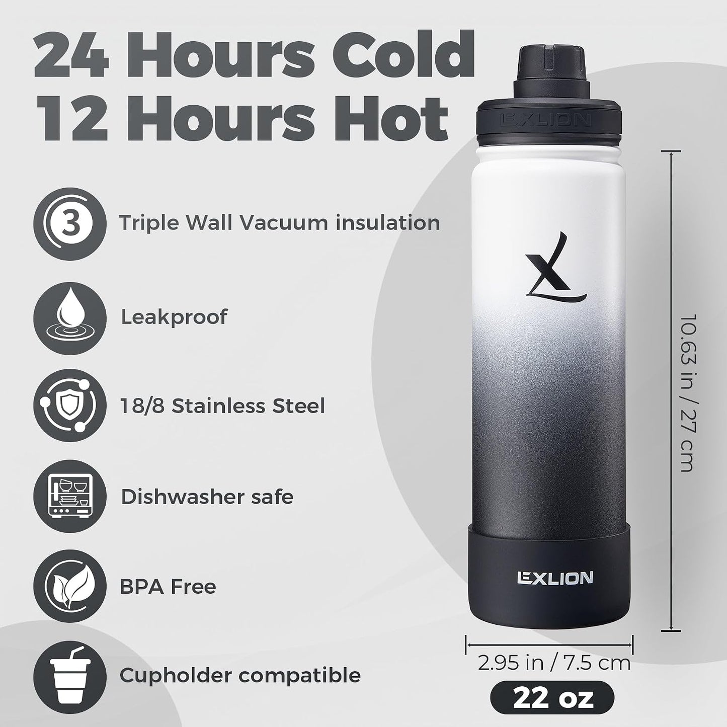 Lexlion Tea Infuser Water Bottle 32 Oz – Triple Wall Insulated Stainless Steel, Loose Leaf & Fruit Strainer, 3 Leakproof Lids, BPA-Free Silicone Sleeve, Reusable Thermal Mug