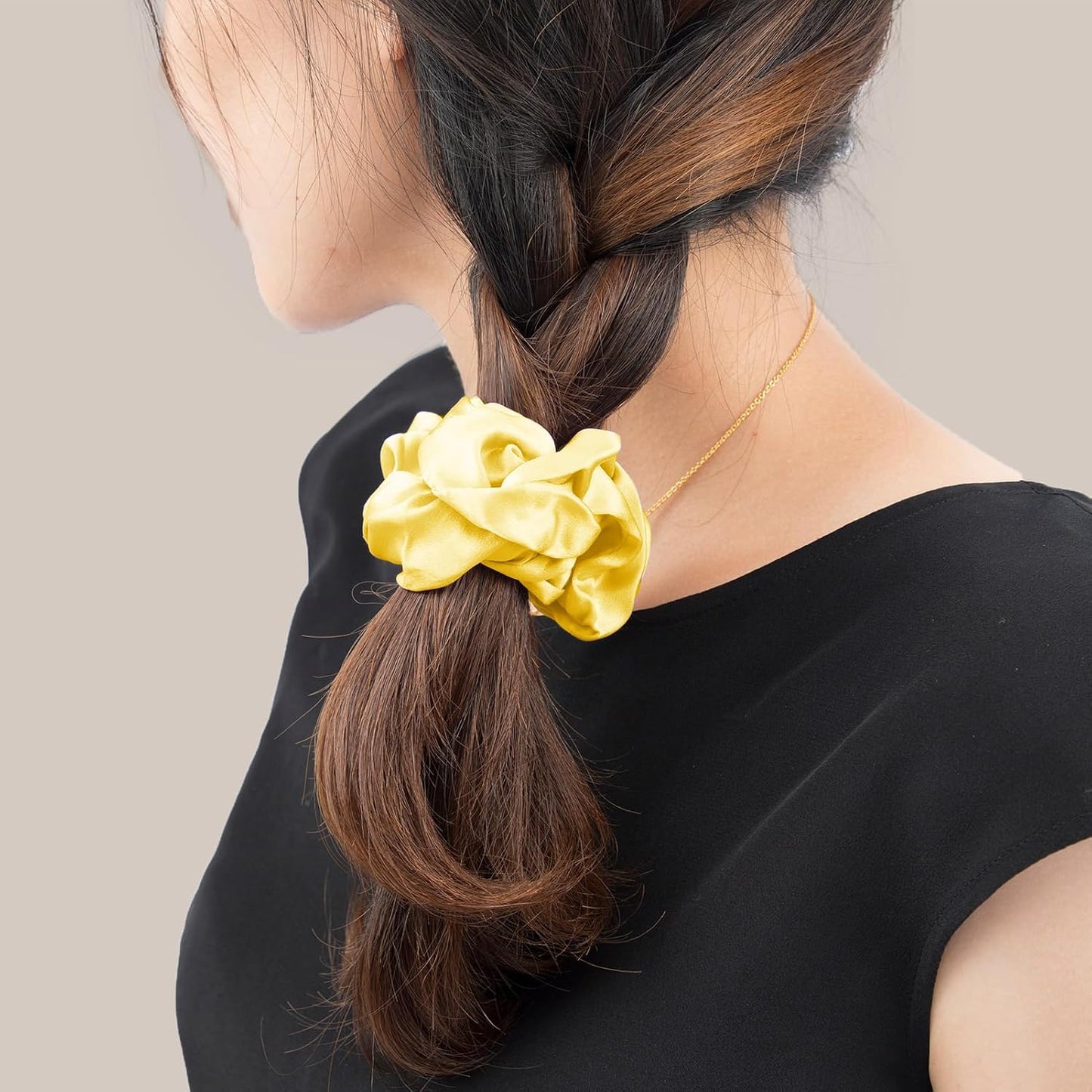 LILYSILK Silk Hair Scrunchies / Ties for Frizz & Breakage Prevention, 100% Mulberry, No Damage, Elastic ponytail Holders, 1Pc, Coffee - Colors B