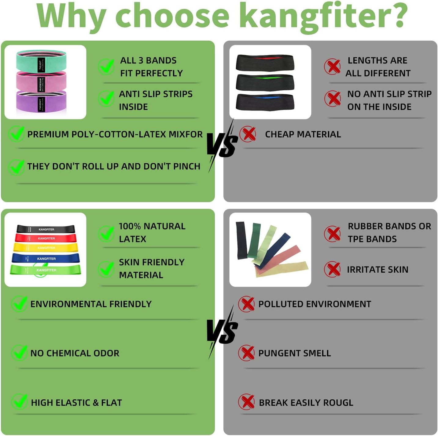 KANGFITER Non-Slip Fabric Resistance Bands for Working Out 3 Levels