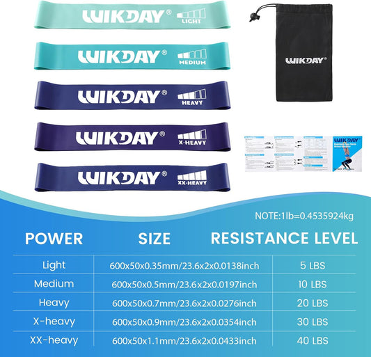 WIKDAY Resistance Bands for Working Out Exercise Loop Bands Workout Bands Set for Men Women Body Stretching, Crossfit Training, Home Workout, Physical Therapy, Booty Legs, Set of 5