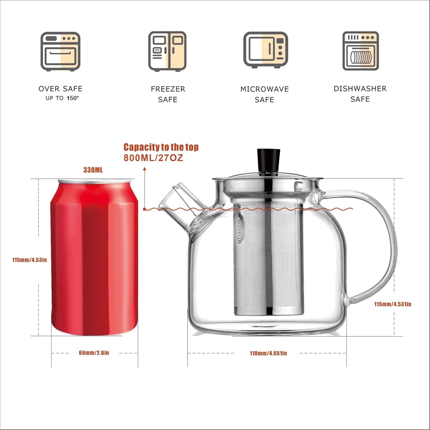 1500ml(50oz) Glass Teapot with Removable Infuser, Ehugos Stovetop Safe Large Tea Pot, Blooming and Loose Leaf Hand Crafted Kettle for Women and Adult with Stainless Infuser