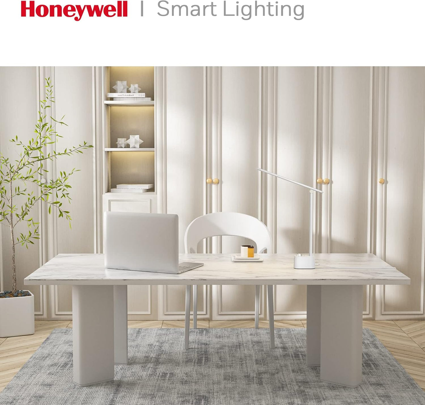 Honeywell Sunturalux™ LED Desk Lamp with USB Charging Ports HWT-H01 - Stepless Dimmable Eye Caring Desk Light for Home Office Bedroom Bedside College Dorm, Foldable Table Lamp Reading Lamp Black