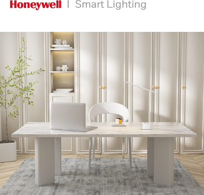 Honeywell Sunturalux™ LED Desk Lamp with USB Charging Ports HWT-H01 - Stepless Dimmable Eye Caring Desk Light for Home Office Bedroom Bedside College Dorm, Foldable Table Lamp Reading Lamp Black