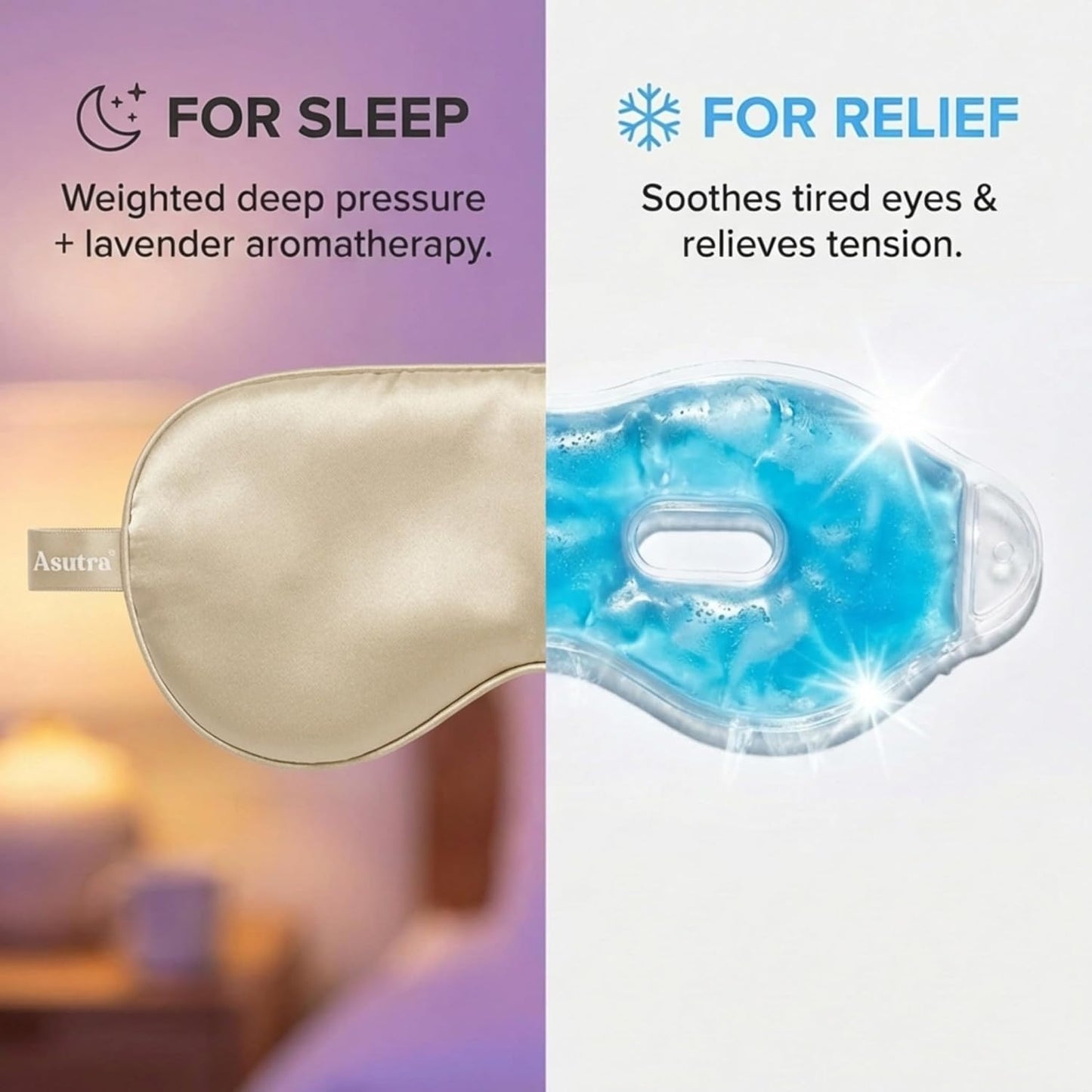 ASUTRA Silk Eye Pillow for Sleep, Black - Filled w/Lavender Buds & Flax Seeds, Weighted Eye Mask, Meditation & Light Blocking Blindfold, Cooling Gel Mask Included