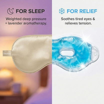 ASUTRA Silk Eye Pillow for Sleep, Black - Filled w/Lavender Buds & Flax Seeds, Weighted Eye Mask, Meditation & Light Blocking Blindfold, Cooling Gel Mask Included