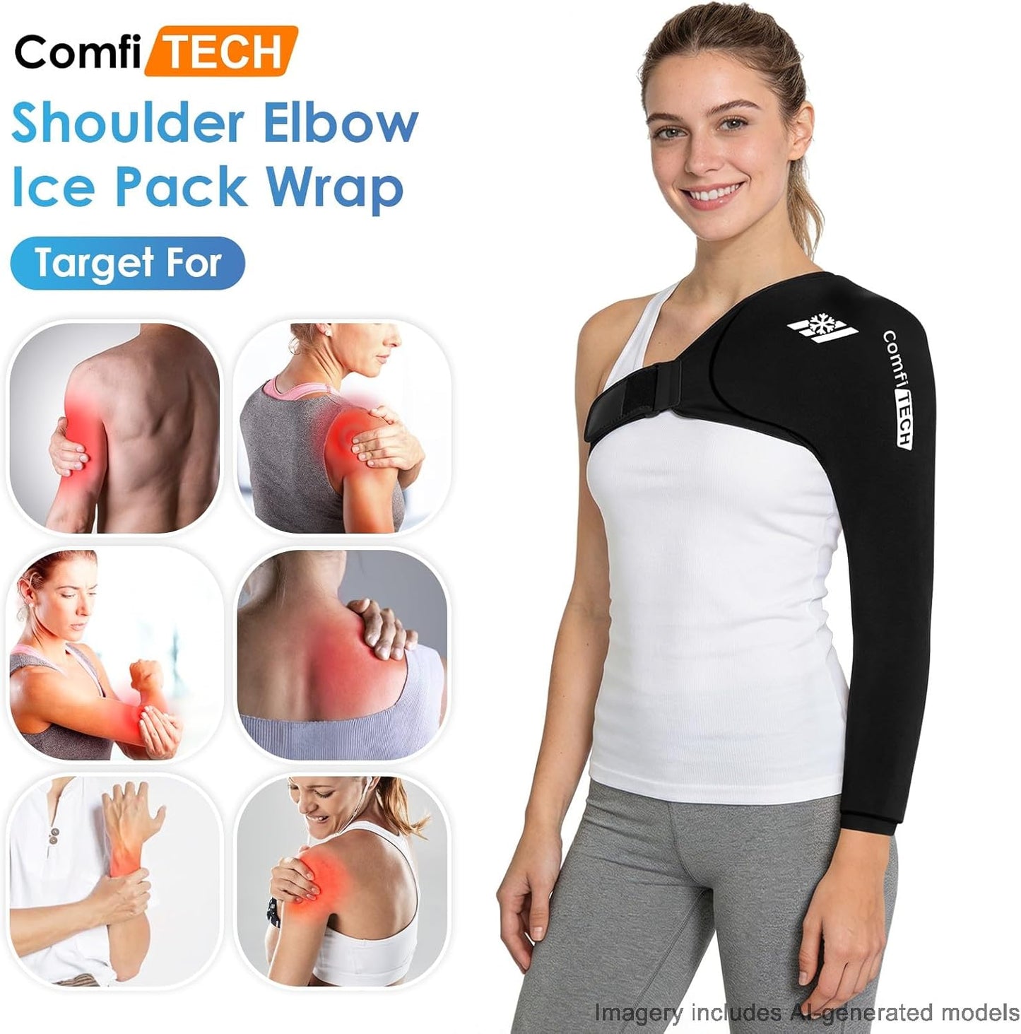 ComfiTECH Shoulder Arm Ice Pack Wrap for Pitchers & Volleyball Players, Reusable Ice Pack for Shoulder & Elbow & Arm Cooling, Adjustable Ice Arm Sleeve for Post-Training Recovery & Muscle Comfort, S