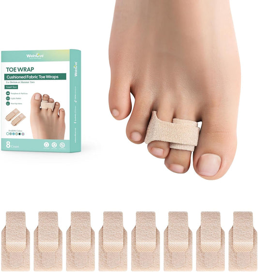 Welnove Hammer Toe Straightener - 8 Pack Broken Toe Wraps - Hammer Toe Corrector for Women - Toe Splints for Crooked Toes, Curled Toes, Bent Toes - (Large, Beige)