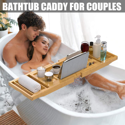 Expandable Bamboo Bathtub Caddy Tray for Luxury Bath