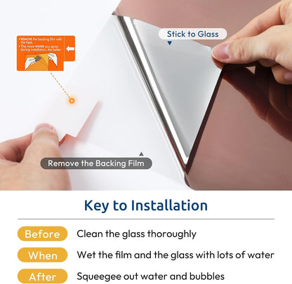 rabbitgoo Window Privacy Film One Way Window Tint for Home, Removable Reflective Heat Sun Blocking Anti UV Glass Door Covering, Mirror Tinting Film House Office, 17.5 Inch X 6.5 Feet, Black Silver