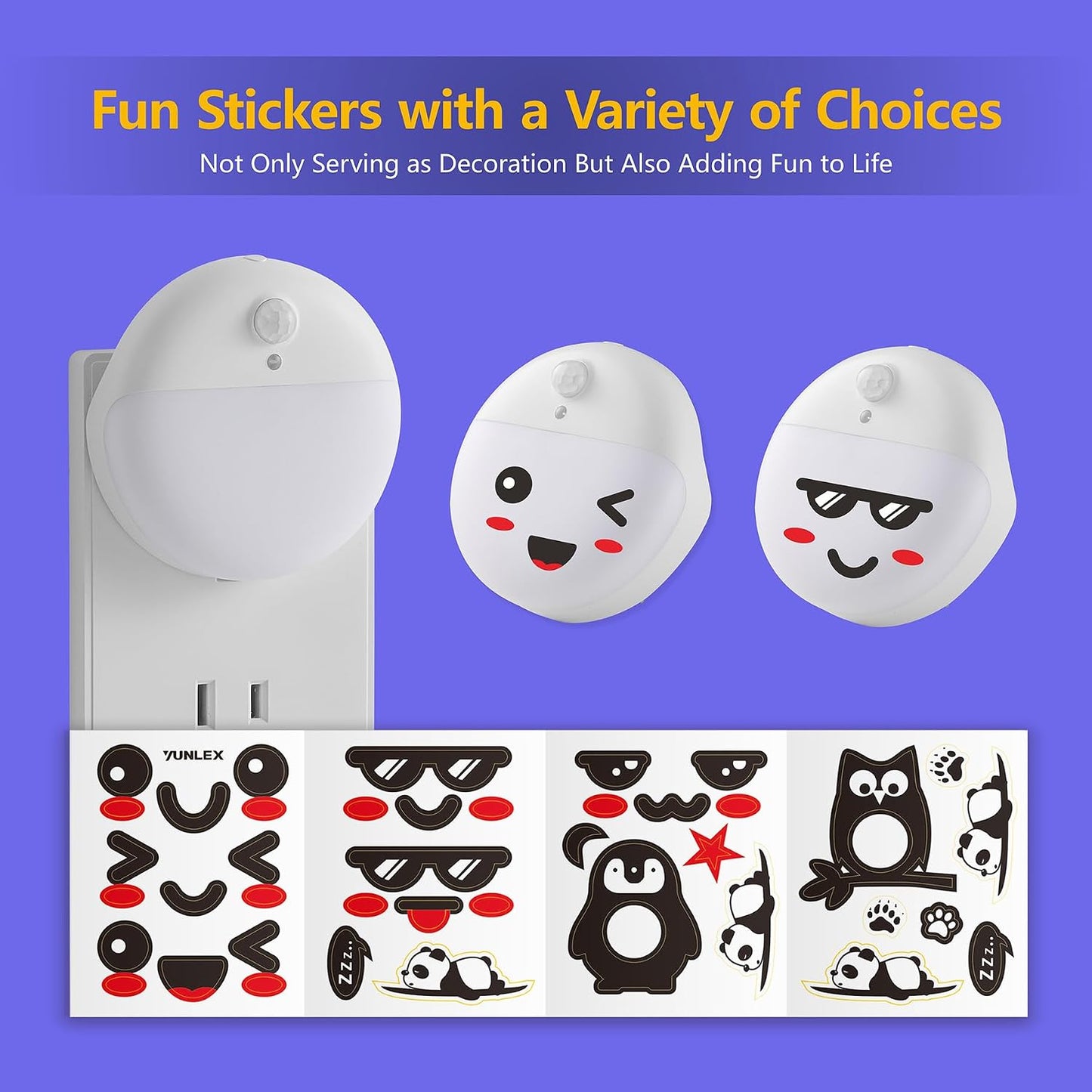 YUNLEX 2 Pack Plug in Sleep Night Light with Motion Sensor and Dusk to Dawn Sensor, 3 Modes, Soft Glow, Stepless Dimming, LED Lights for Bedroom, Sleep, Baby Nursery, Kids, Toddler, Home Decor (Amber)