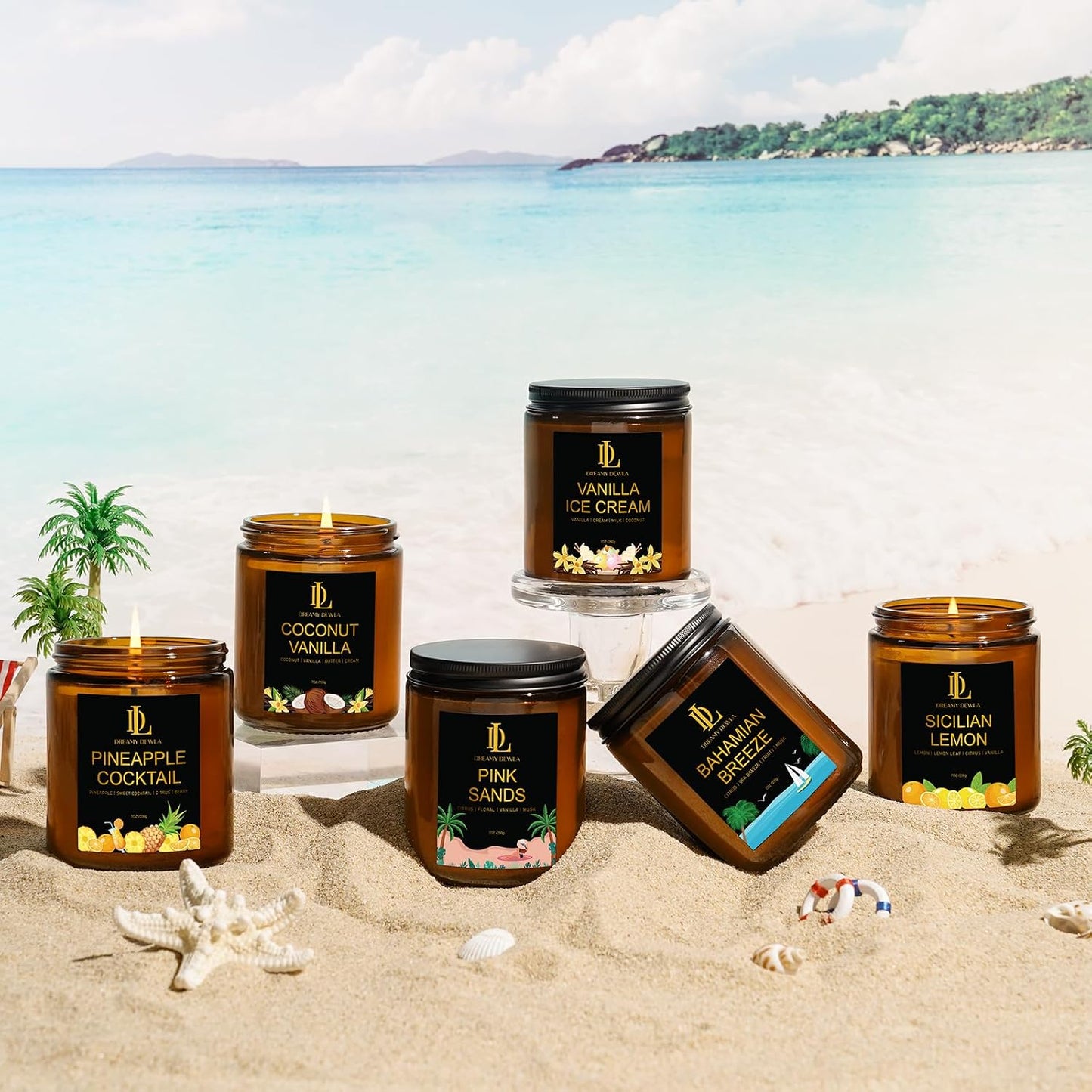 Scented Candles Set, 4 Pack Soy Candles for Home Scented, Candle Gifts for Women Men, 28oz 200 Hours Burn, Scents of Pineapple Cocktail/Coconut Vanilla/Pink Sands/Bahamian Breeze