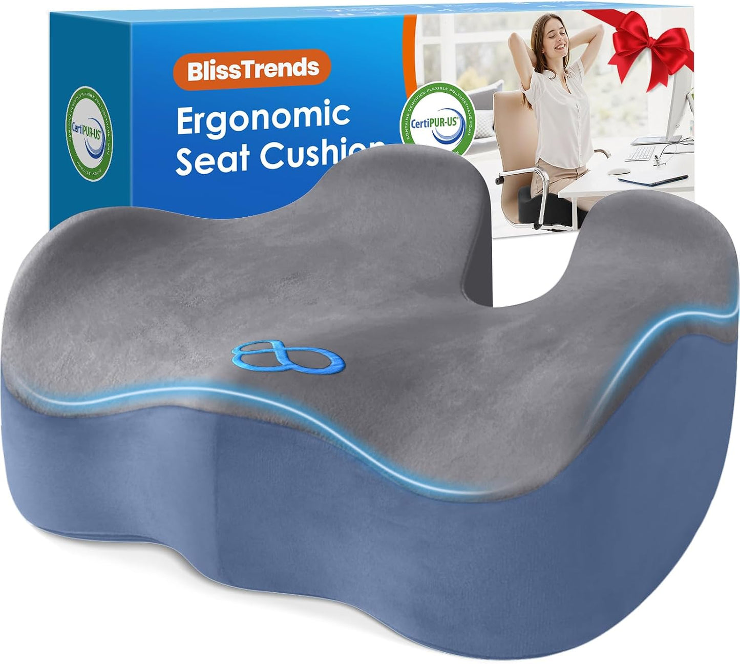 BlissTrends Seat Cushion with Velvet Cover, Thick Memory Foam Cushions for Office Chair, Car Seat, Airplane, Relieving Pressure Tailbone Sciatica Back Pain for Long Sitting, Car Drivers 4.7in Black
