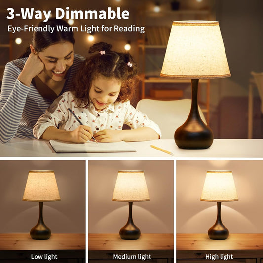 ONEWISH Touch Bedside Lamp, Farmhouse 3-Way Dimmable Table Lamps for Nightstand with Fabric Shade, 17.32'' Desk Lamp for Reading, Bedroom, Livingroom, Office