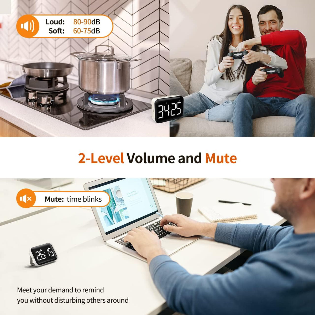 Digital Kitchen Timer, Magnetic Large Display for Cooking & Classroom