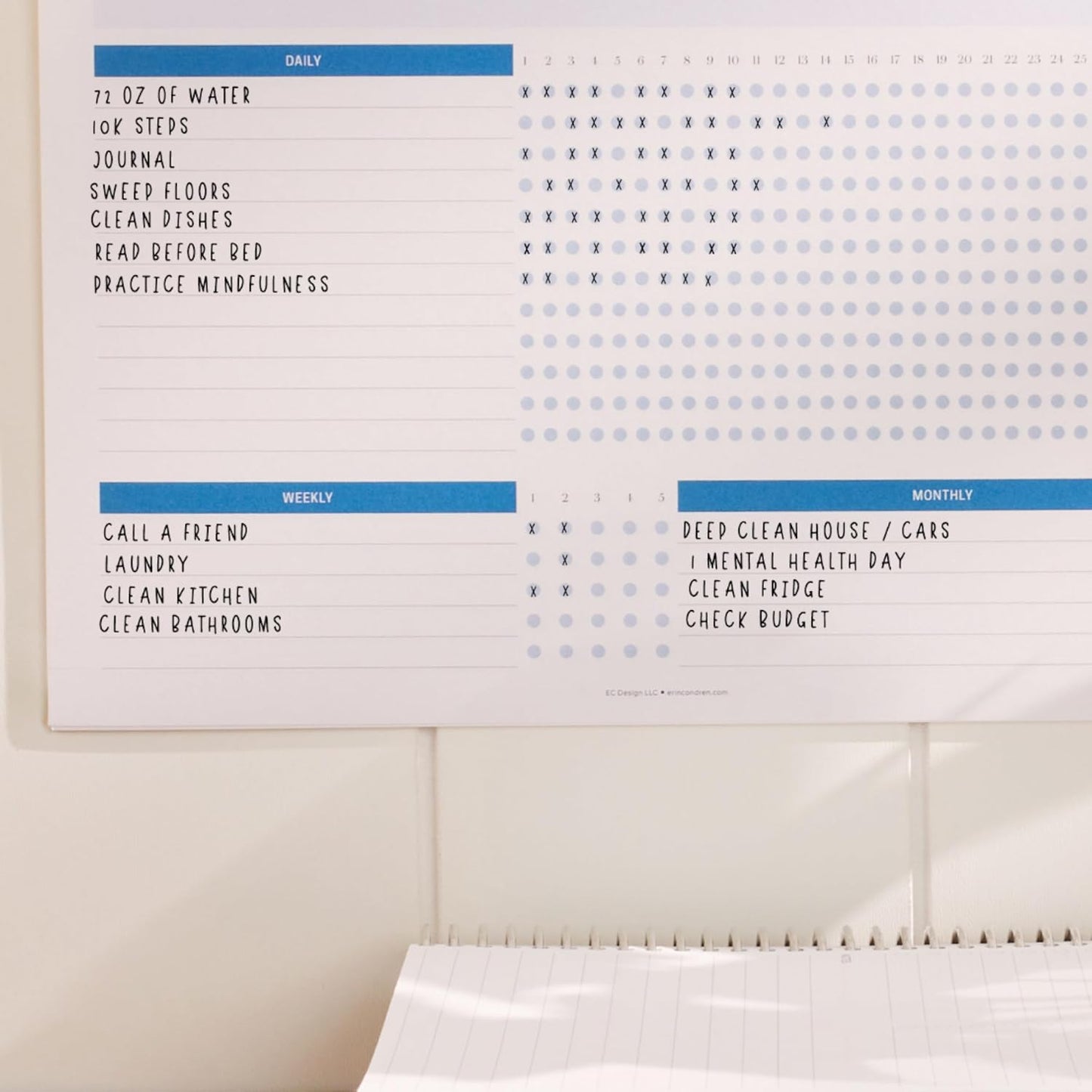 INSPIRED BY ERIN CONDREN Habit Tracker Wall Calendar, 8.5 x 11 Inch Monthly Hanging Habit Tracker with Motivational Layouts, 12 Month Goal Setting Calendar for Daily Habit Tracking and Organization