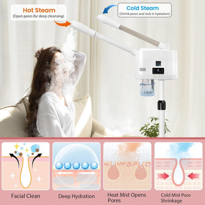 Professional Facial Steamer for Deep Hydration,2in1 Ozone Face Steamer with 5X Magnifying Lamp,Suitable for Home Use or Beauty Spa Deep Cleansing and Hydration