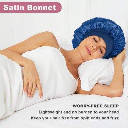 4Pcs Satin Bonnet Silk Bonnet, Hair Bonnet for Sleeping | Elastic Wide Band Silk Sleep Cap, Soft and Breathable, Black Red Purple Gold