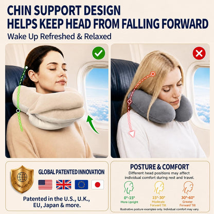 BUYUE Travel Neck Pillows for Airplanes, Memory Foam 360° Head Support Sleep for Long Flight, Skin-Friendly & Breathable, Kit with Eye Mask, Earplugs and Storage Bag (Adult, Grey, 90+ lbs)
